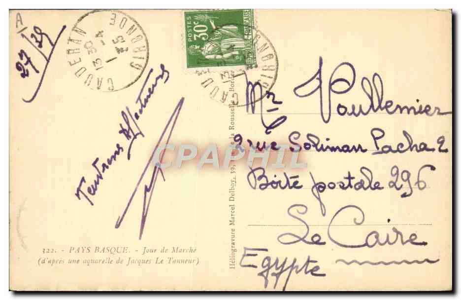 CPA Folklore Pays Basque Jour de marche Jacques le Tanneur — Verso