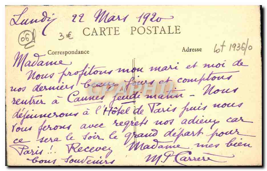 La Côte d'Azur — Villefranche — Vue générale — B.F. n°25 — Rückseite