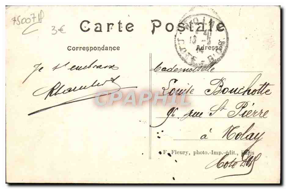 CPA Paris Le Pont de la Concorde et la Chambre des deputes Quai d'Orsay — Rückseite