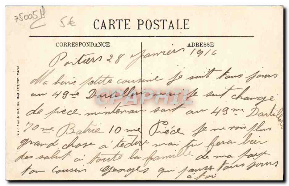 CPA Paris le Pantheon Caleche Chevaux — Rückseite