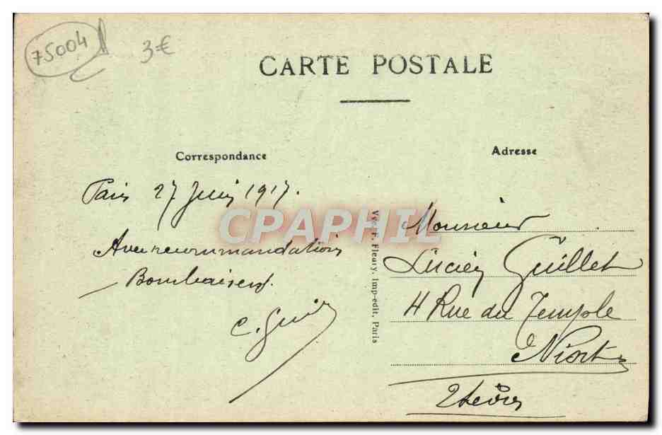 CPA Paris Notre Dame le Pont et le Nouveau Square — Verso