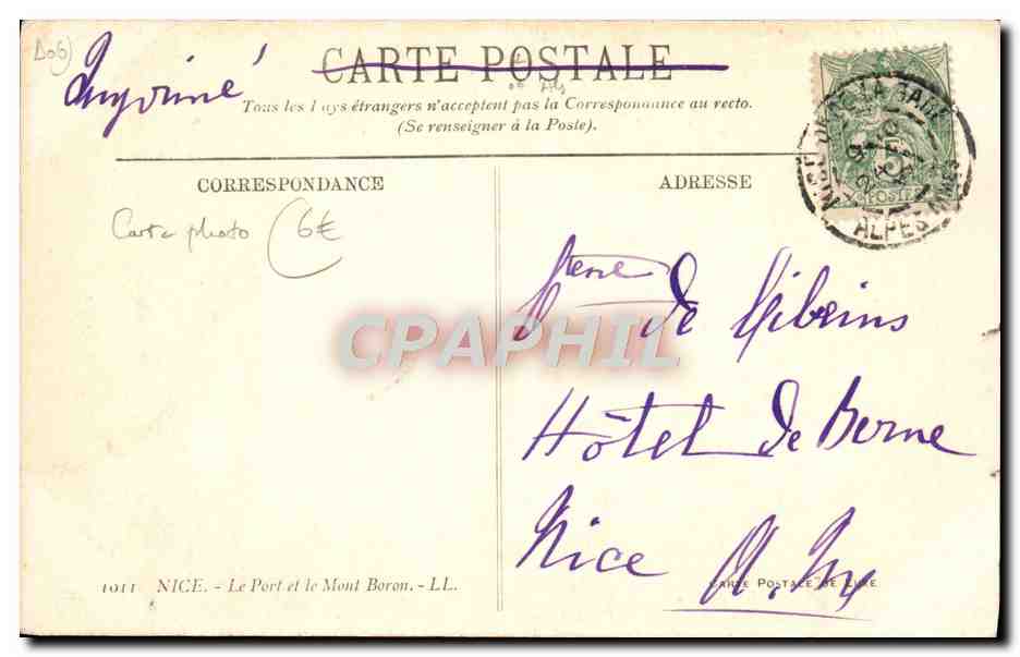 CPA Nice Le Port et le Mont Boron Bateaux — Rückseite