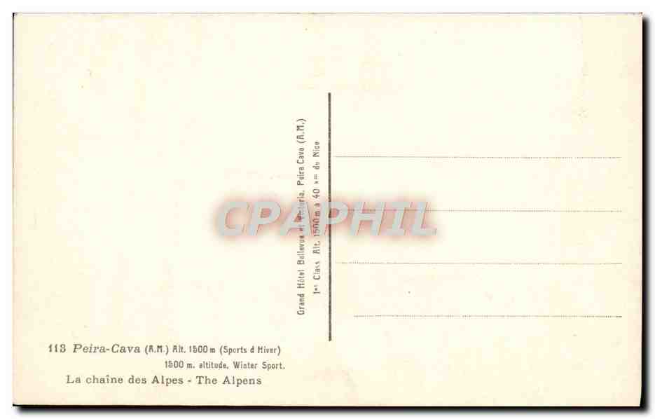CPA Peira Cava La chaine des Alpes  — Rückseite