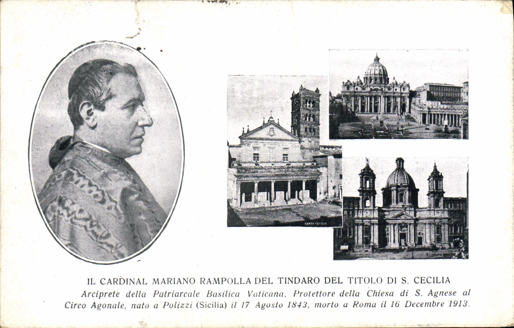 Cardinal Mariano Rampolla del Tindaro — Arciprêtre de la Basilique Vaticane — avec vue de Santa Cecilia et de la Basilique Saint-Pierre