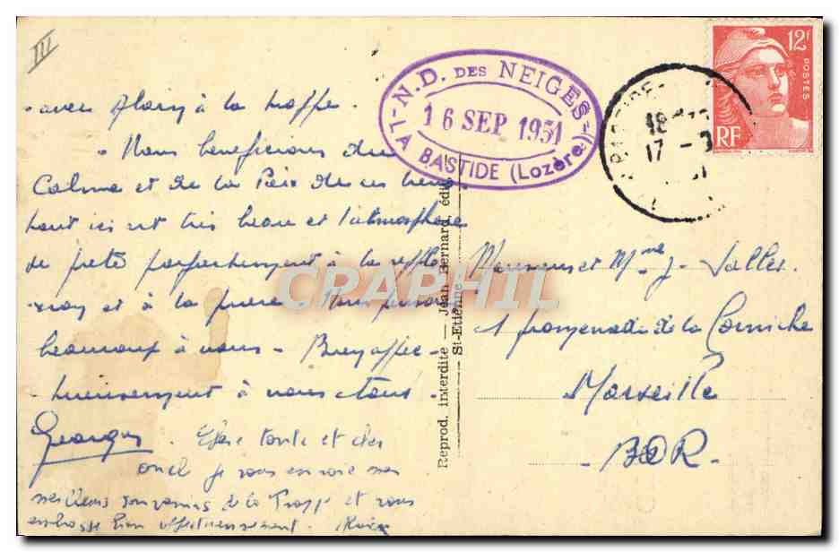 Le Père Charles de Foucauld — Cistercien-Trappiste à Notre-Dame des Neiges près la Bastide (Lozère) — Édition de N.-D. des Neiges, près la Bastide (Lozère) — Verso
