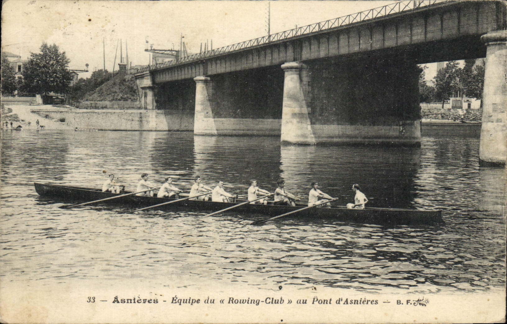 Asnières — Équipe du « Rowing-Club » au Pont d'Asnières — B.F.O.
