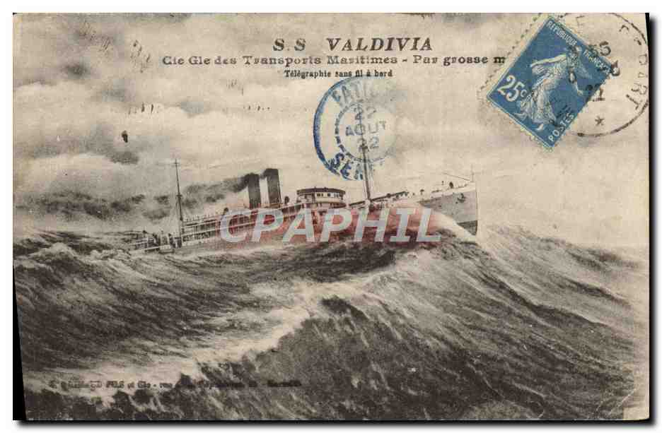 CPA Bateau SS Valdivia Cie Gle des Transports Maritimes par grosse mer 