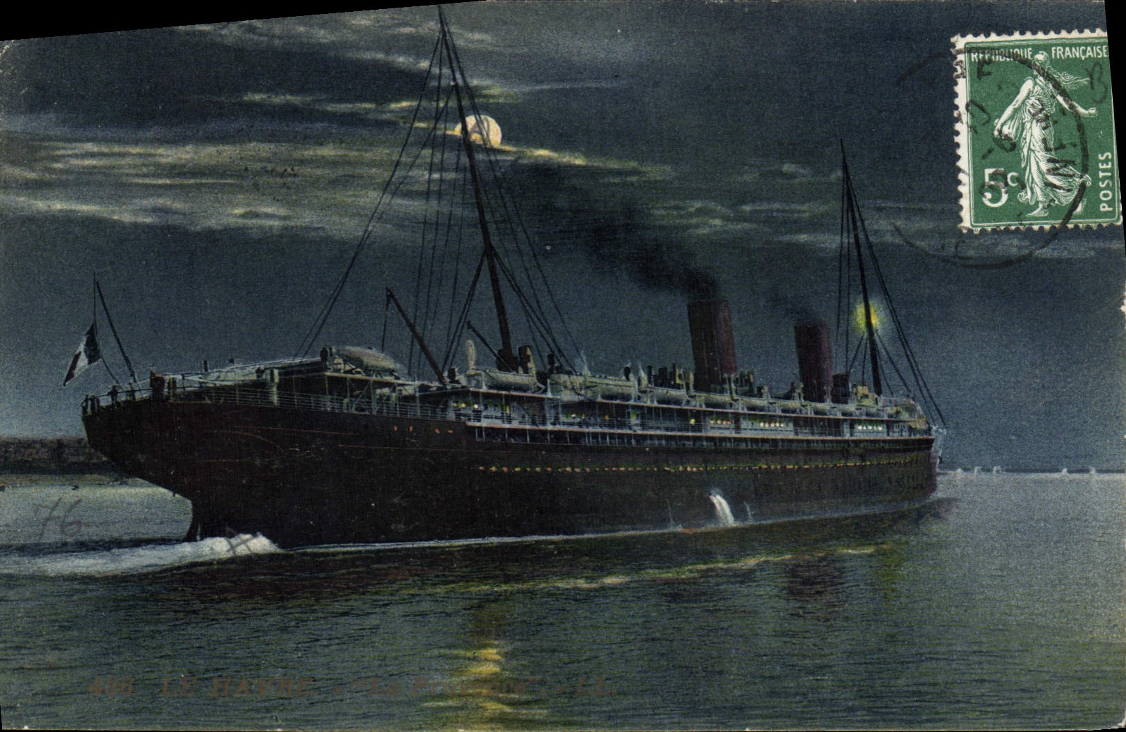 Le Havre — Vue nocturne d'un paquebot — Éditeur Le Havre, n° 406
