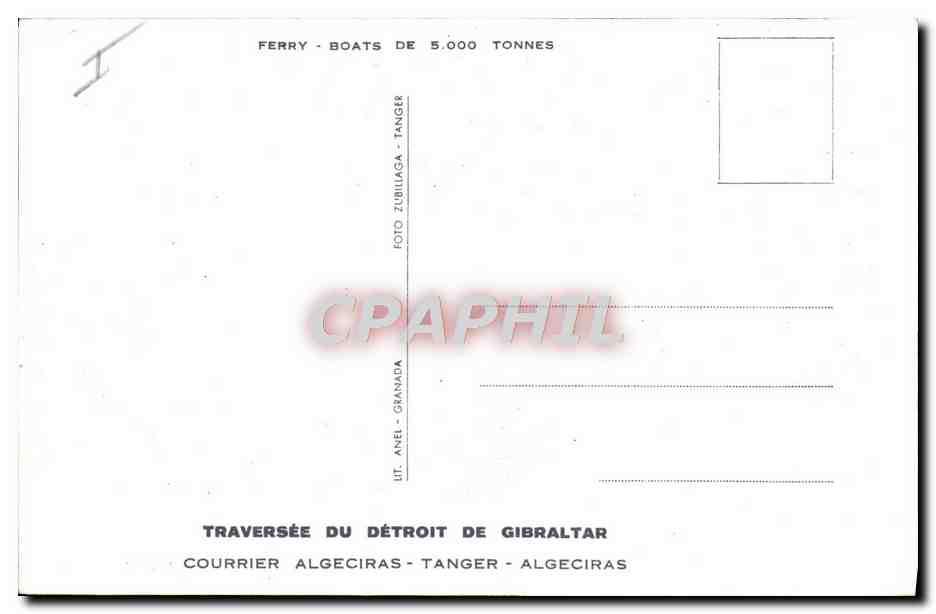 CPM Bateau Paquebot Traversee du detroit de Gibraltar Courrier Algeciras Tanger  — Verso