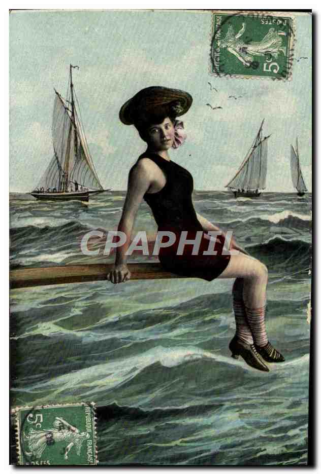 Femme en maillot de bain — sur les flots — TH. E. L. Série 1037