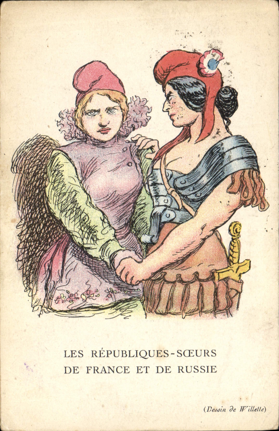 CPA Fantaisie Illustrateur Les Republiques Soeurs de France et de Russie Russia Willette