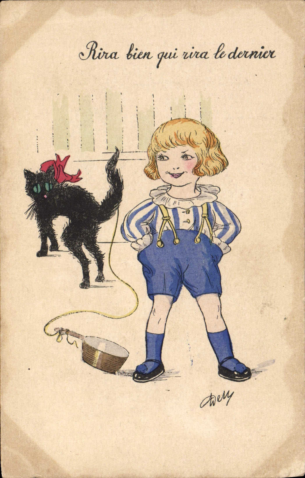 CPA Fantaisie Illustrateur Enfant Chat Chaton 
