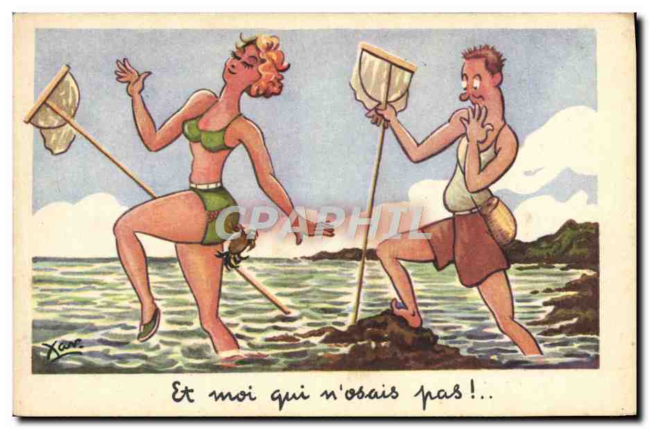 CPA Fantaisie Illustrateur Xan Et moui qui n'osais pas Peche