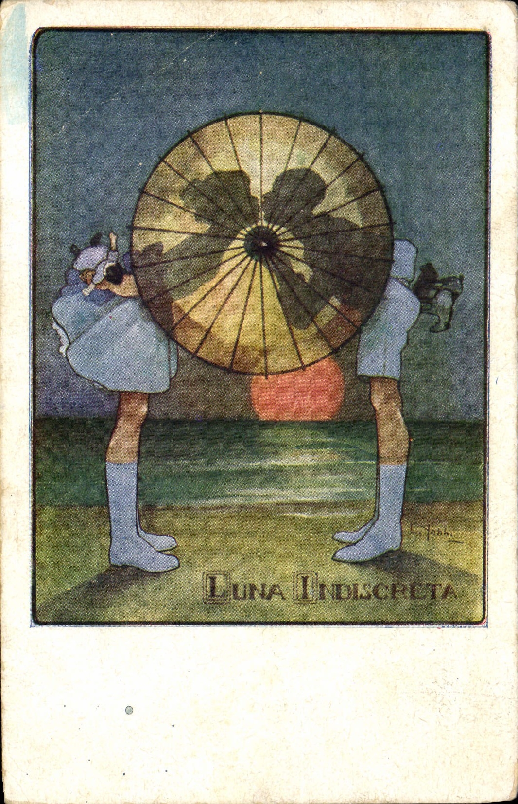CPA Fantaisie Illustrateur Enfants Luna indiscreta Eventail