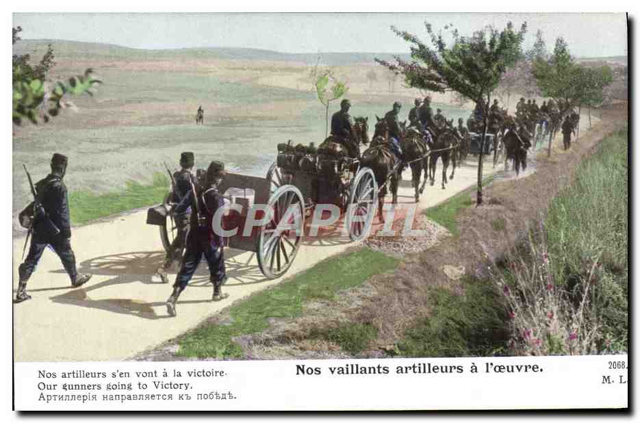 Nos vaillants artilleurs à l'œuvre — Édition patriotique — M. L. n° 2068
