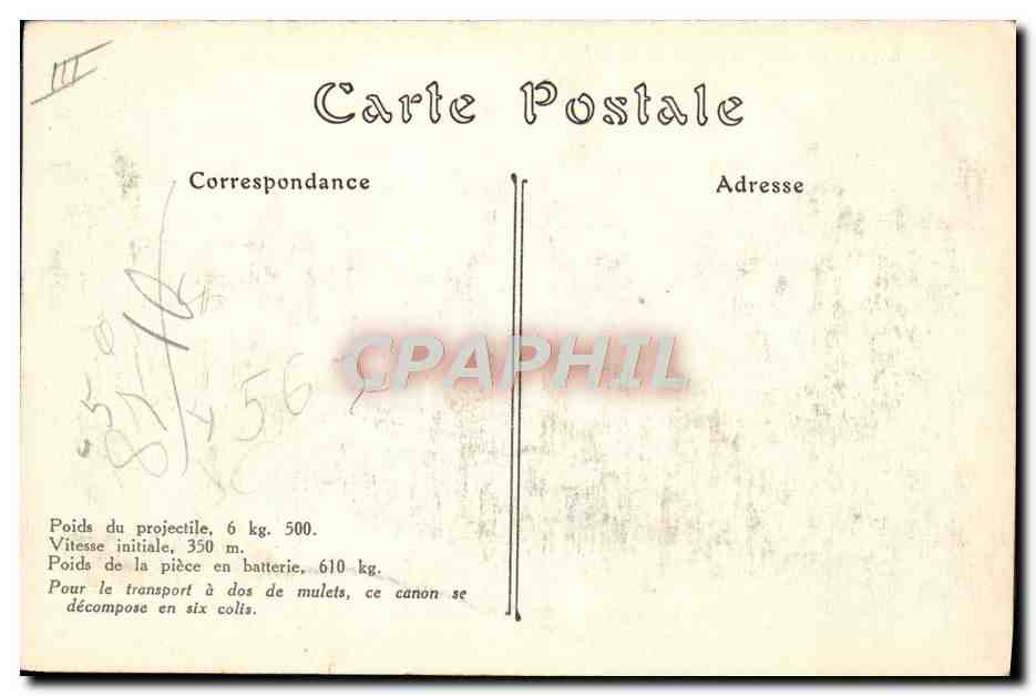 Canon Schneider de 75 m/m de montagne — Type M.P.C.2 — ND. Phot — Verso