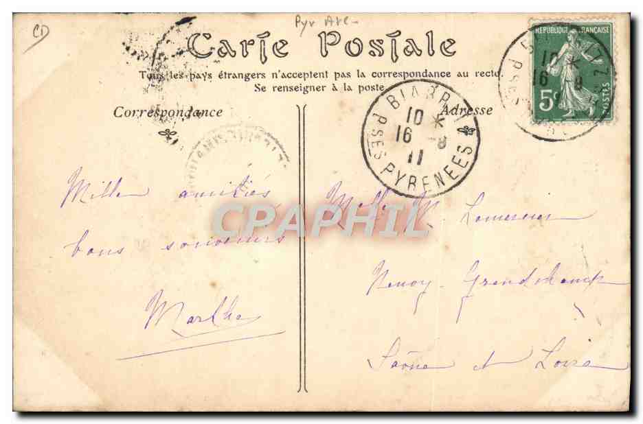 CPA Folklore Environs de Biarritz Types de danseurs basques — Verso
