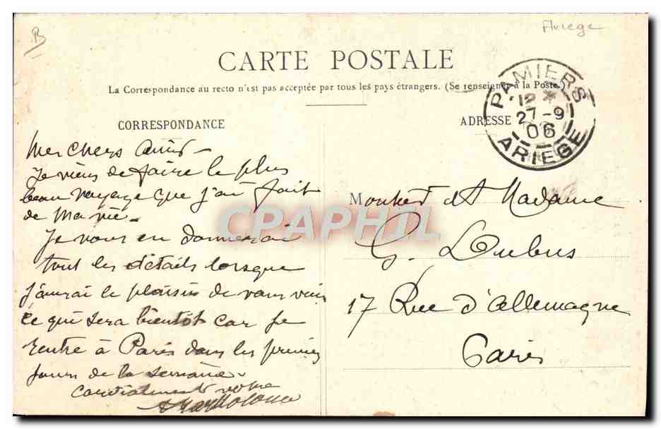 CPA Folklore Ariege Type de Bethmalaise  — Verso