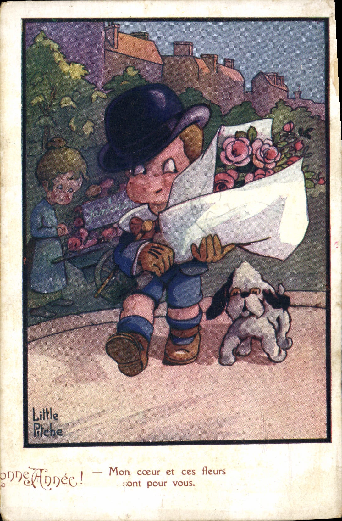 CPA Fantaisie Illustrateur Little Pitche Enfant Chien