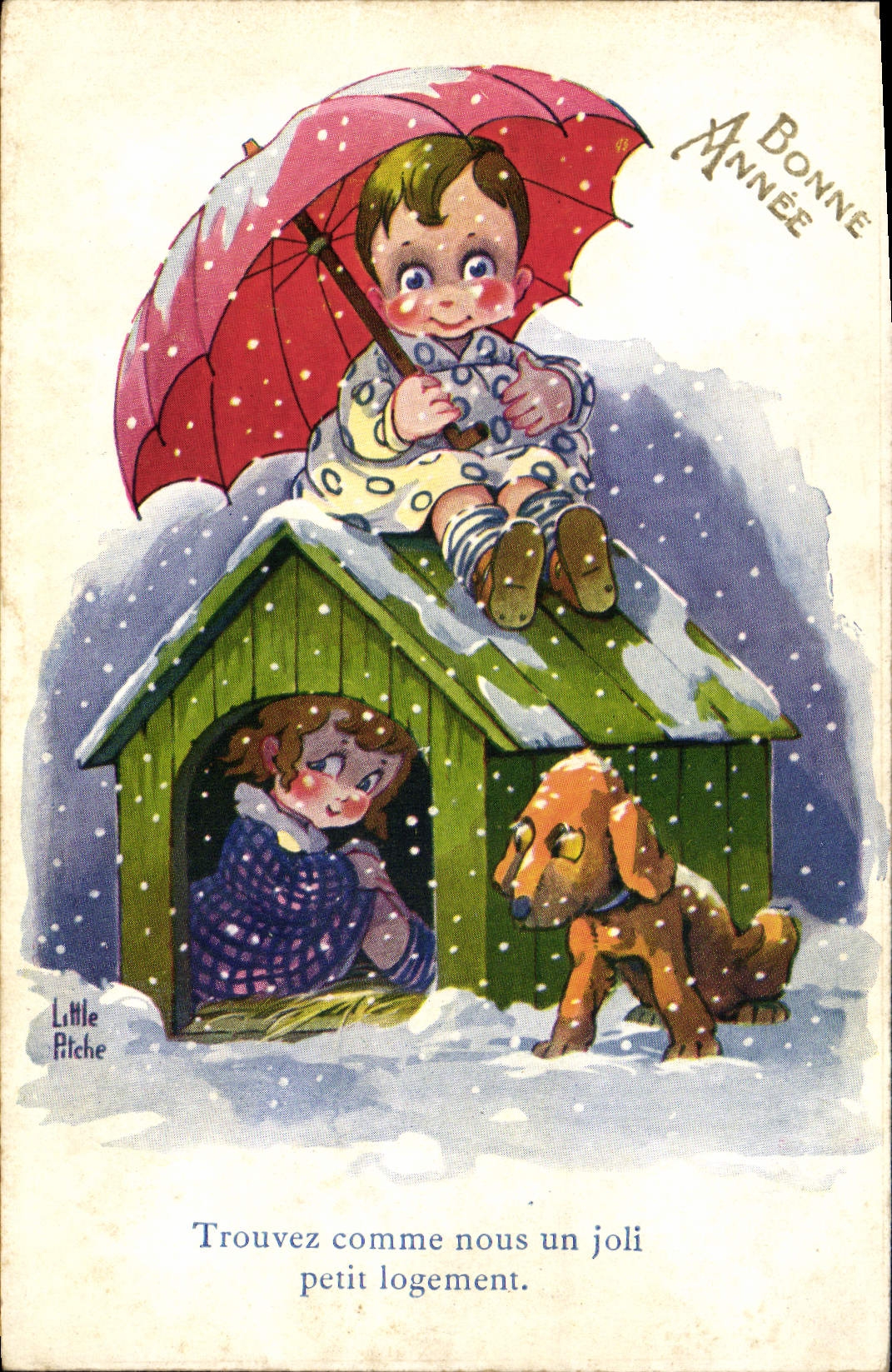 CPA Fantaisie Illustrateur Little Pitche Chien Enfants
