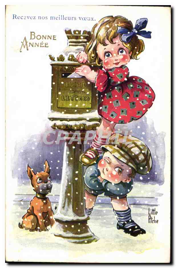 CPA Fantaisie Illustrateur Little Pitche Enfants Chien 