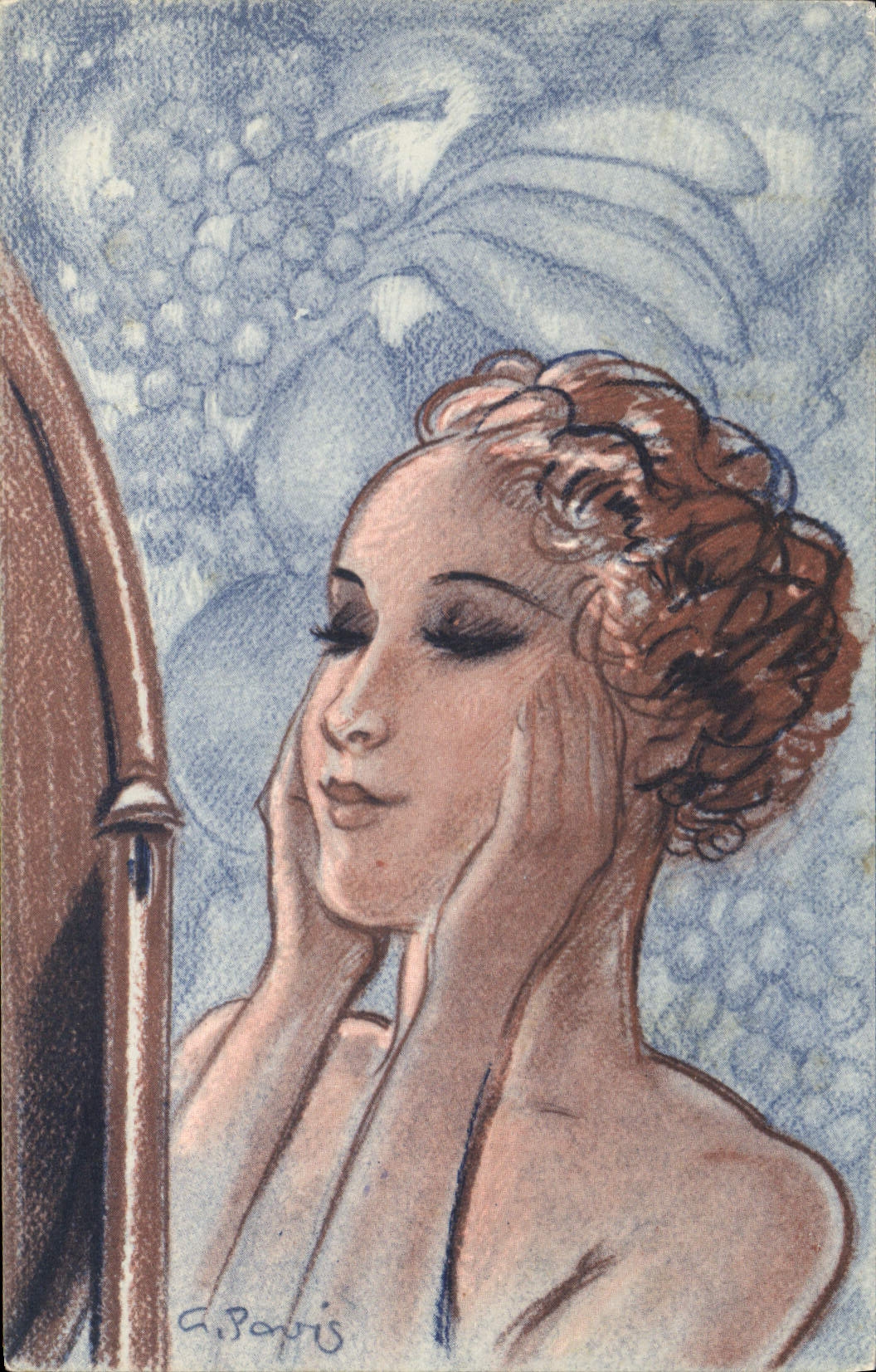 Femme devant un miroir — illustration de G. Paris — éditeur Phebel