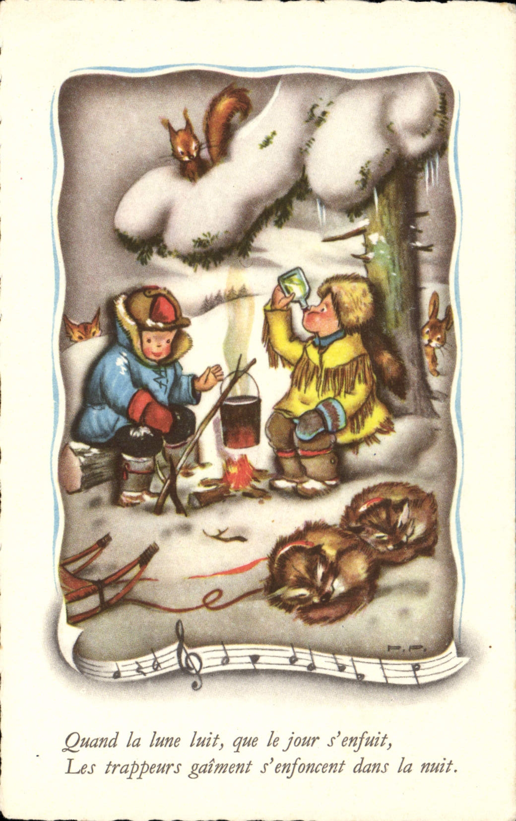 CPA Fantaisie Illustrateur Enfants renard Ecureuil