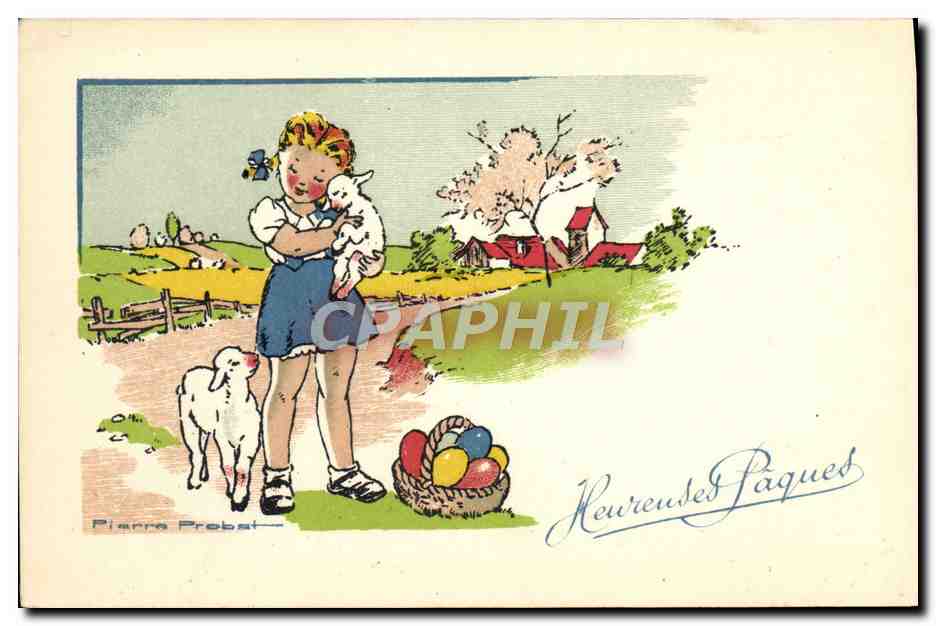 CPA Fantaisie Illustrateur Enfant Agneau Mouton Pierre Probat 