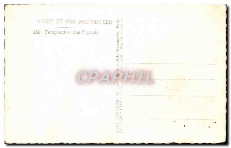 Paris — Ansicht der 7 Brücken — Verlag GUY, Nr. 366 — Rückseite