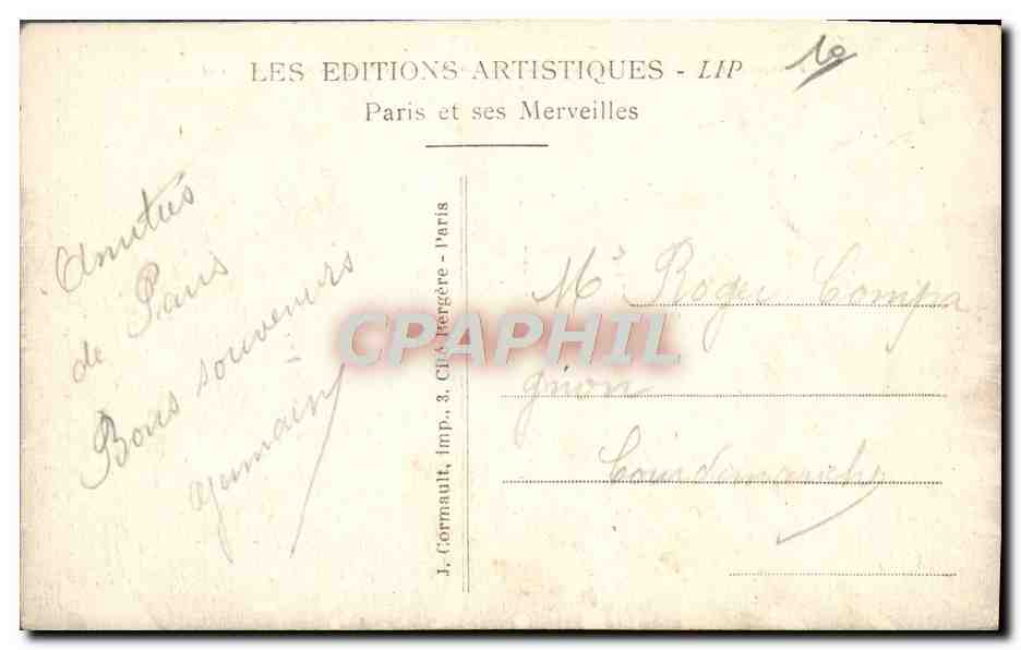 CPA Paris Vue Generale du Louvre le Jardin des Tuileries et l'Arc de Triomphe du Carrousel — Rückseite