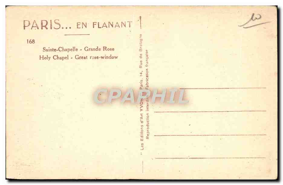 CPA Paris La Sainte Chapelle Grande Rose — Rückseite
