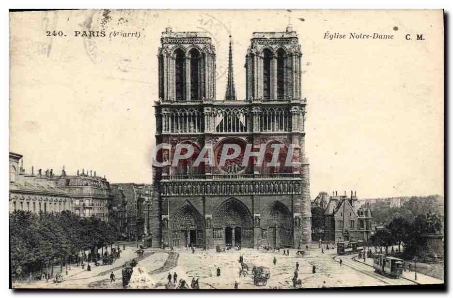 CPA Paris Eglise Notre Dame Tramway