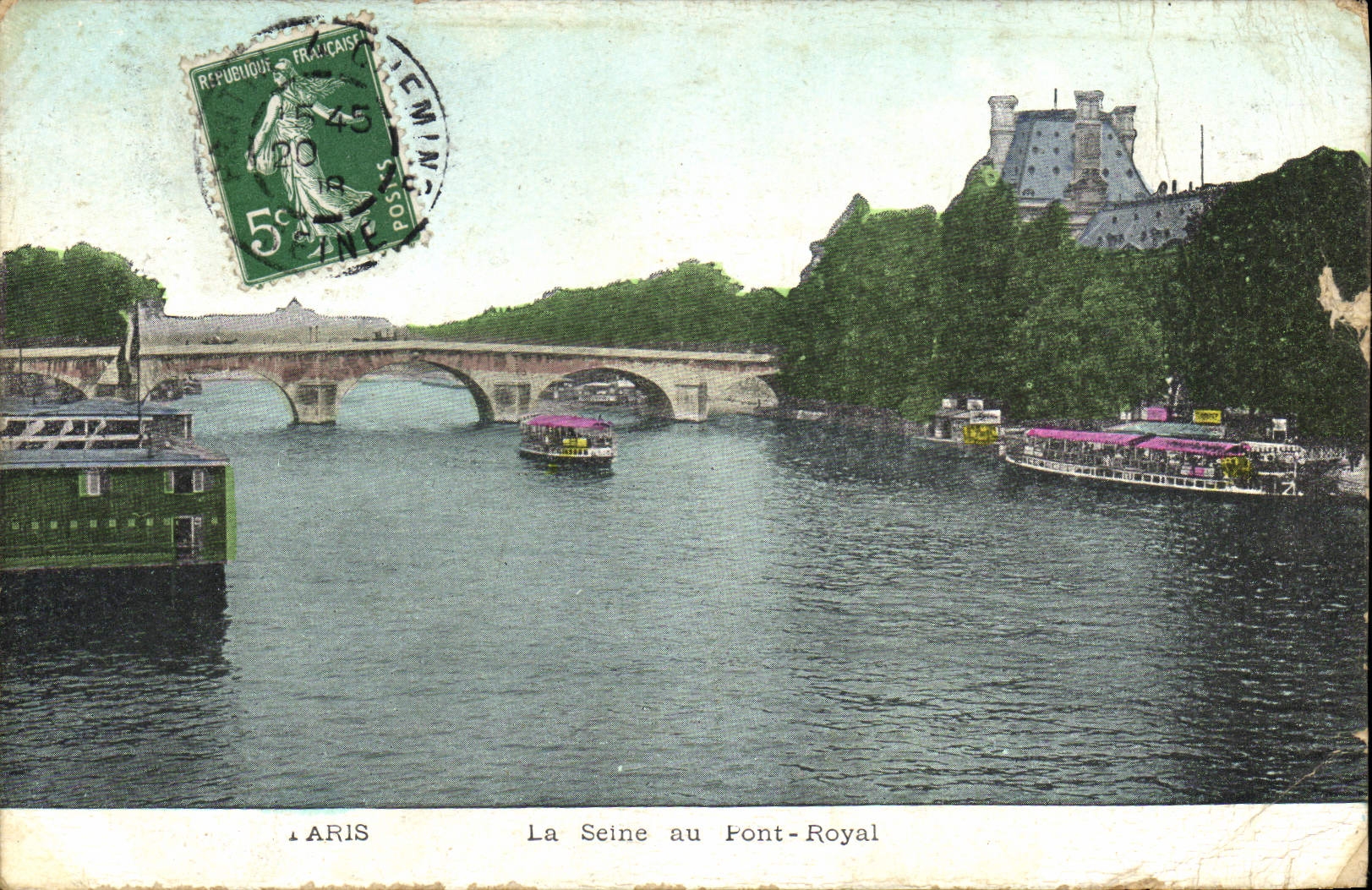 Antike Ansichtskarte Paris Die Seine am Royal Bridge
