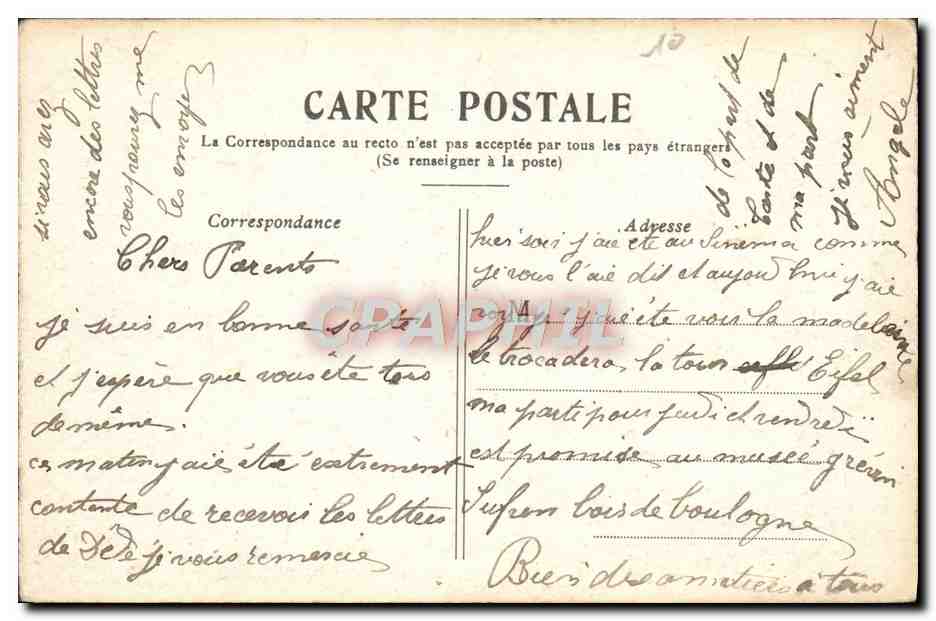 CPA Paris La Place de la Cocorde — Rückseite