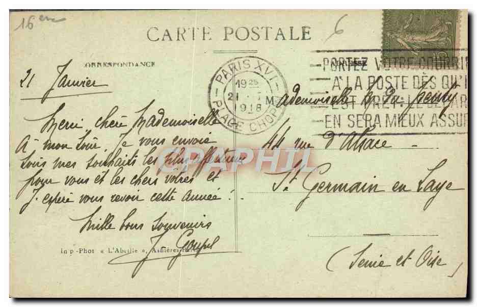 CPA Paris Bois de Boulogne Bagatelle L'Orangerie — Rückseite