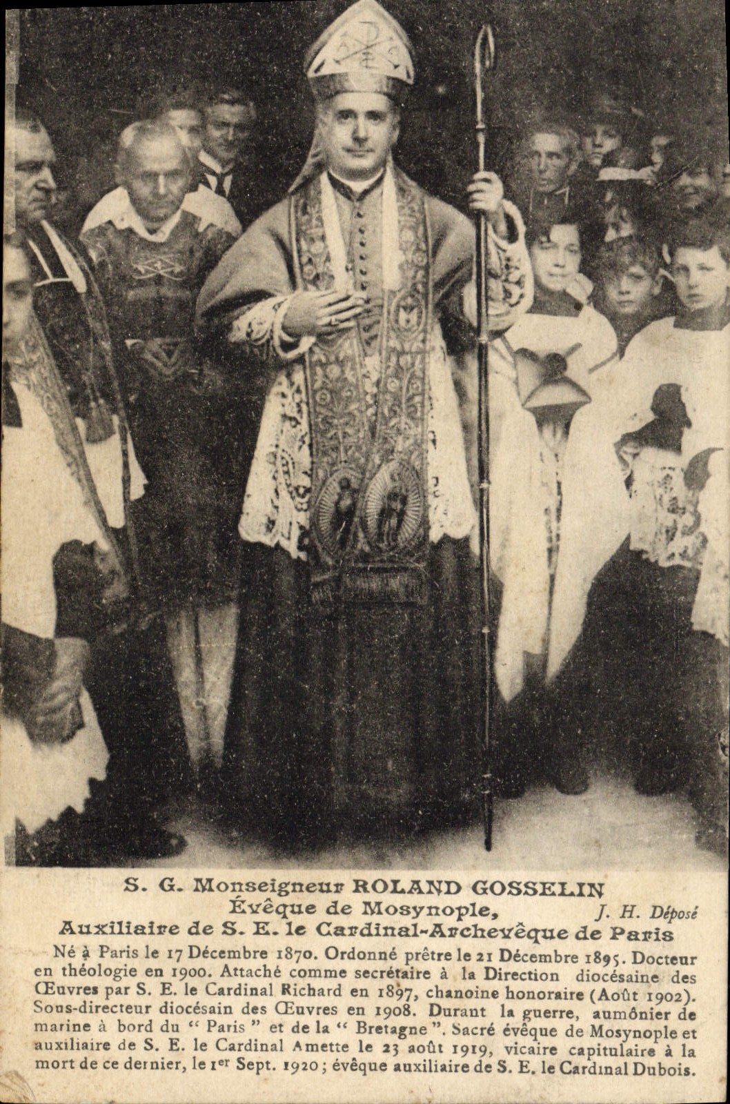 Monseigneur Roland Gosselin — Évêque de Mosynople — J. H. Déposé