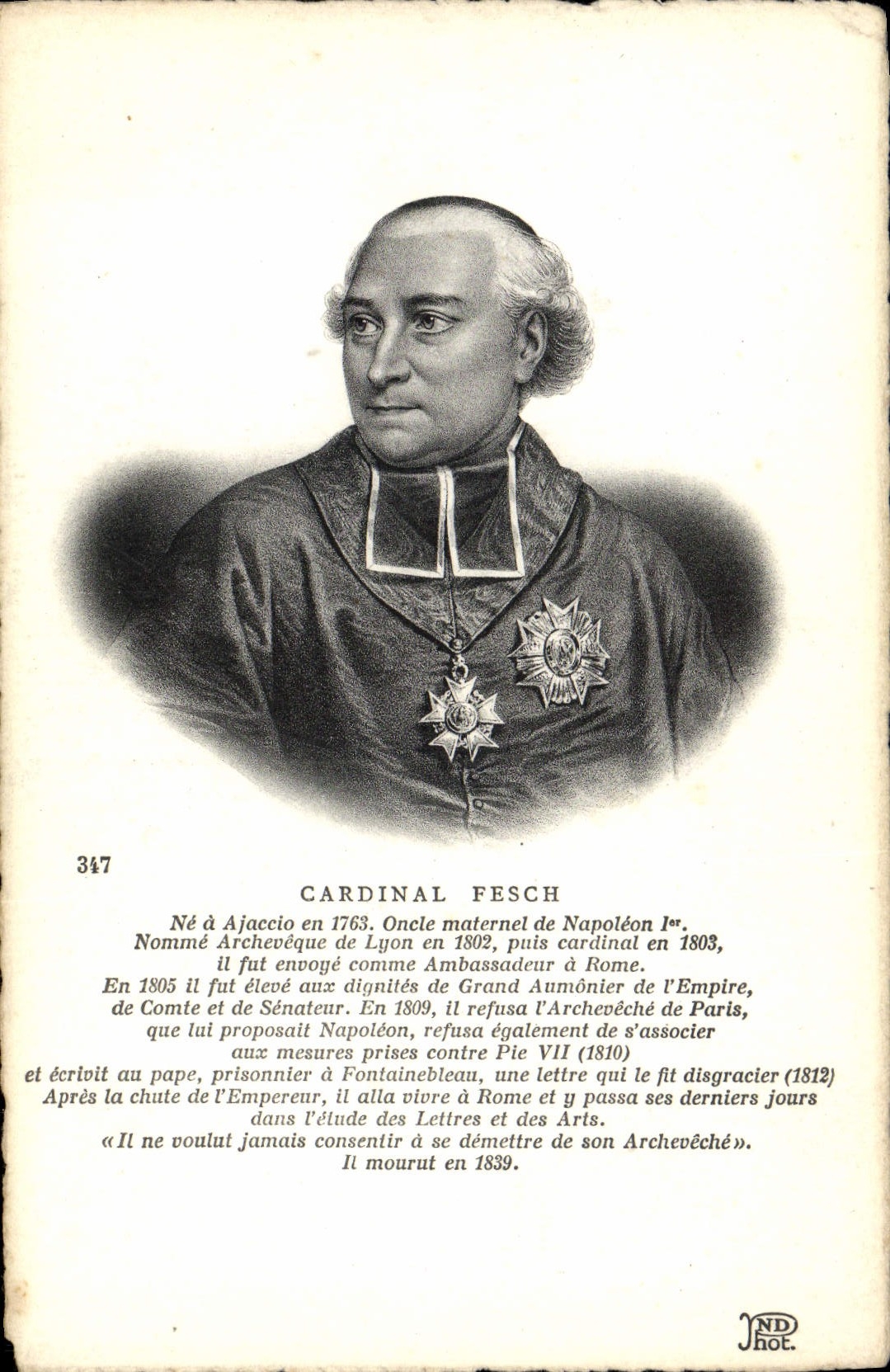 Cardinal Fesch — portrait gravé — JND Hot. n°347