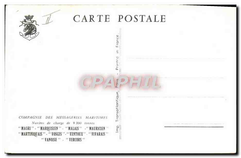 CPA Bateau Paquebot Compagnie des Messageries Maritimes Maori Marquisien Malais Mauricien Martiniquais Vosges Ventoux  — Verso