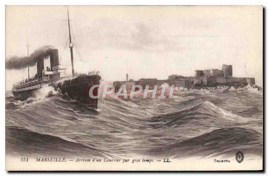 CPA Bateau Paquebot Marseille Arrivee d'un courrier par gros temps