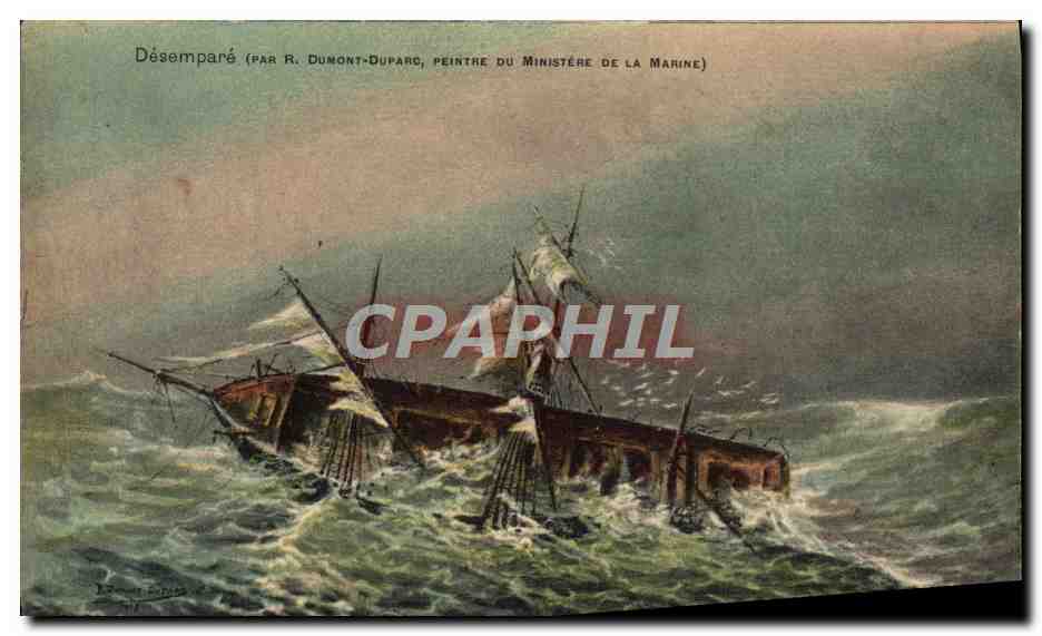 Navire en détresse — peinture de R. Dumont-Duparc — Ministère de la Marine - Anverso