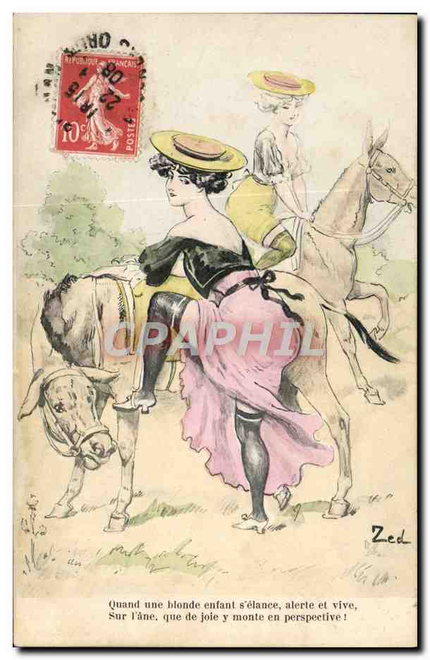 CPA Fantaisie Illustrateur Femme Cheval Zed