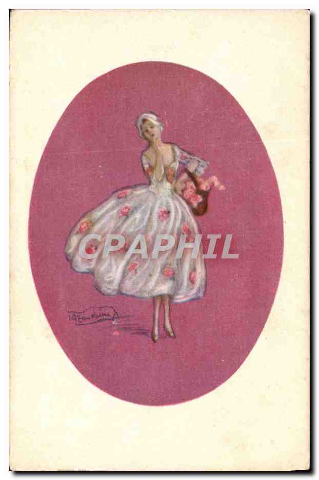 Danseuse en robe fleurie — illustration signée M. Foucaudine — éditeur Productions Italière