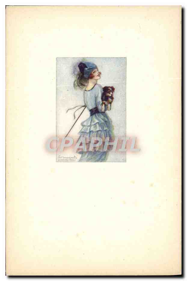 CPA Fantaisie Illustrateur Femme au chien