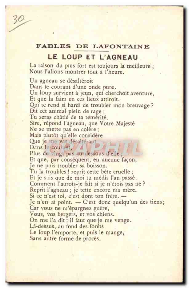 Le Loup et l'Agneau — Fables de La Fontaine — Collection de la Kolarsine et de la Solution Pautauberger — Verso