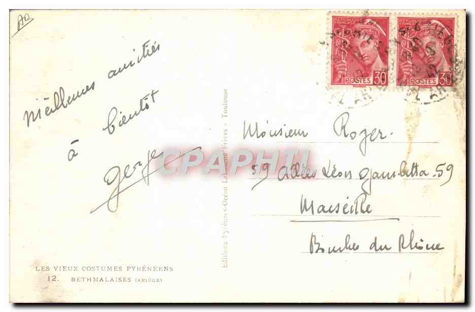 CPA Folklore Les vieux costumes pyreneens Bethmalaises  — Verso