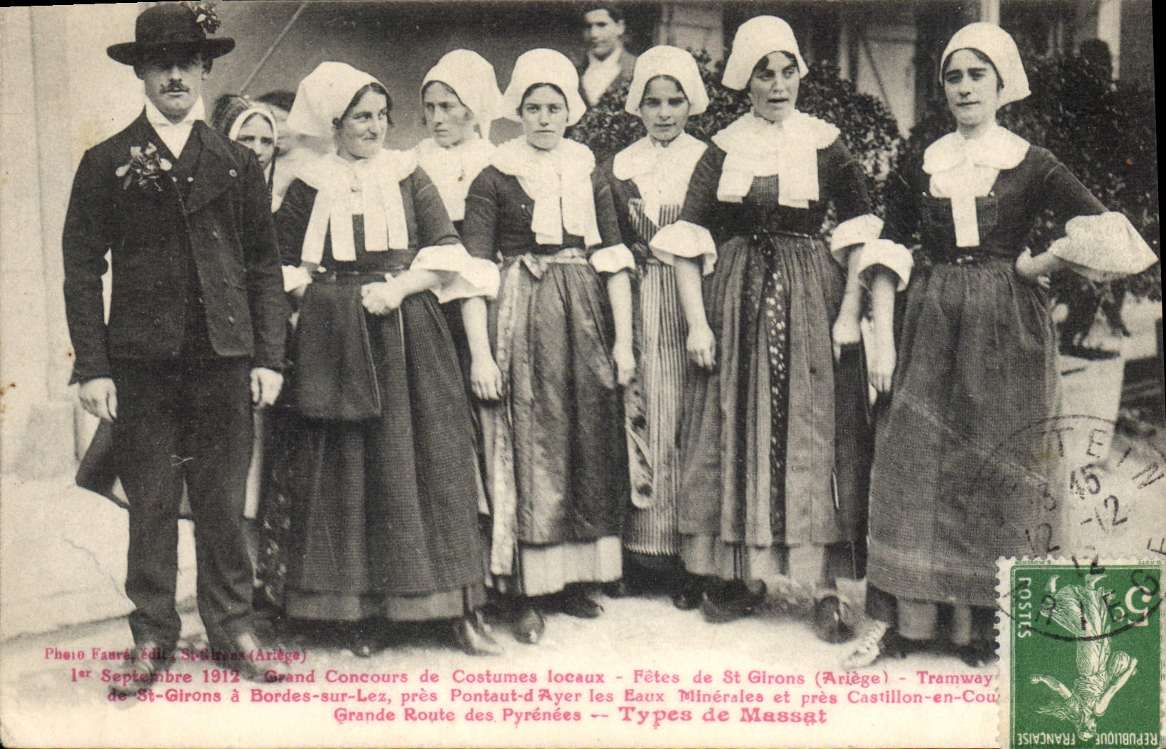 Fêtes de St-Girons (Ariège) — Grand Concours de Costumes locaux — Types de Massat — Photo Faure, édit. Séguin (Ariège)