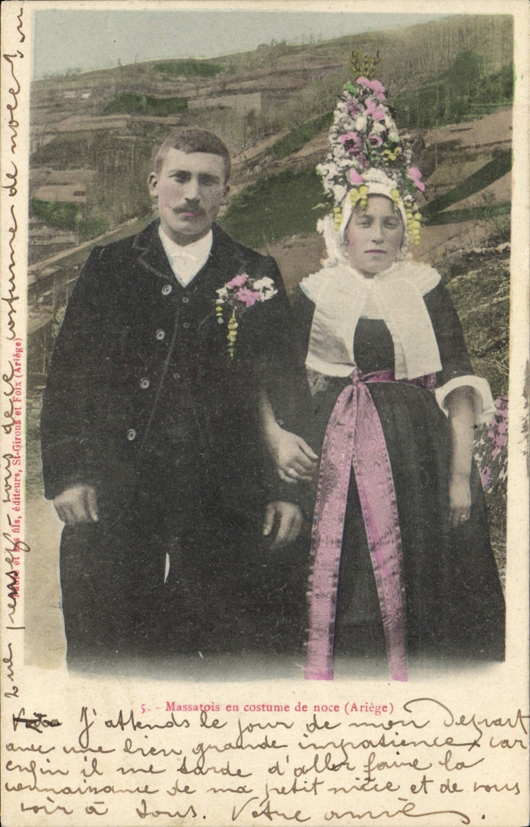 CPA Folklore Massatois en costume de noce Ariege Mariage 