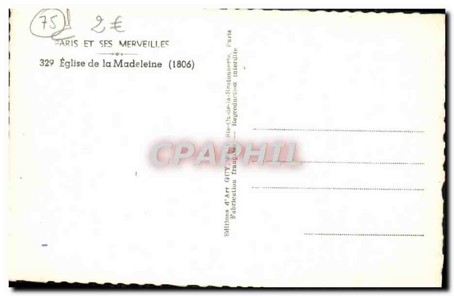 CPM Paris Et Ses Merveilles Eglise De La Madeleine — Verso