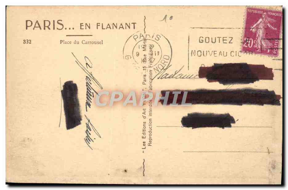 CPA Paris En Flanant Place du Carrousel — Verso