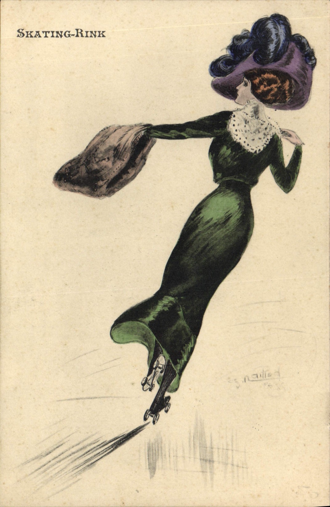 Femme en robe verte patinant — Skating-Rink — A.T. Paris, série 108/10